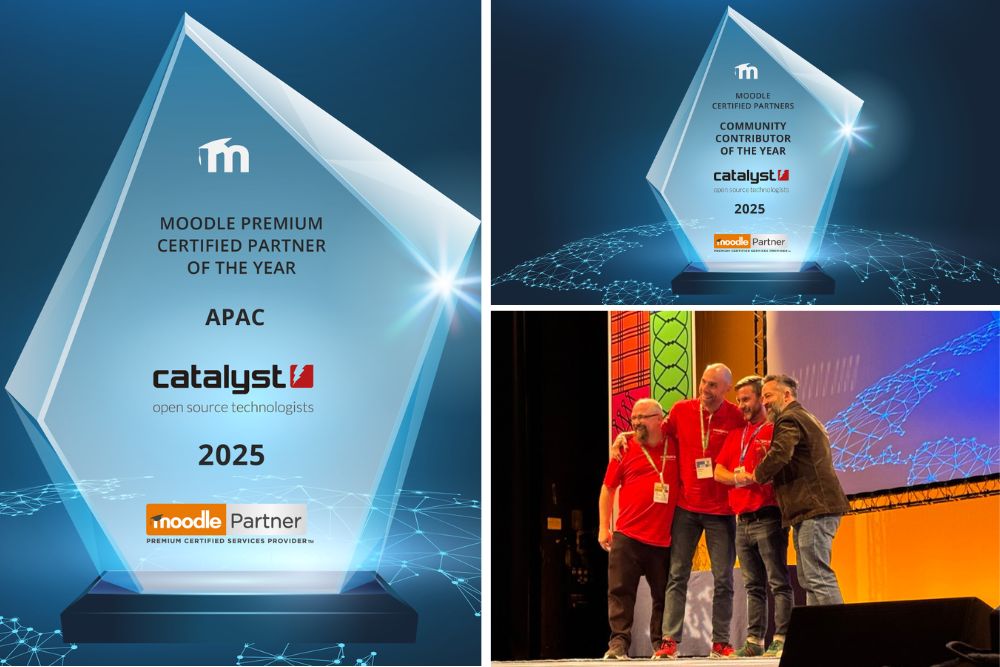 Catalyst wins Partner of the Year and Community Contributor of the Year 2025 at the annual Moodle Partner Awards.